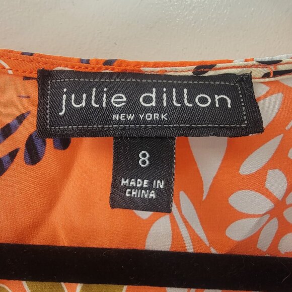 Julie Dillon womens dress size 8 orange floral print 100% silk - Picture 3 of 4